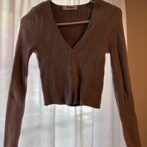 4th + Reckless Taupe Ribbed Cropped Cardigan – Size US 10 (UK 14 / EU 38)